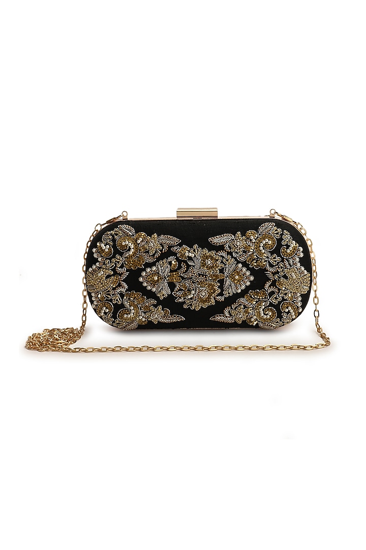 Black Hand Embroidered Clutch by The Purple Sack at Pernia's Pop Up Shop