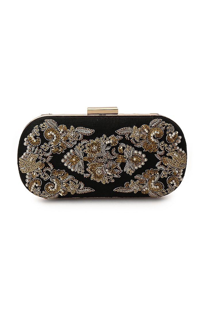 Black Hand Embroidered Clutch by The Purple Sack at Pernia's Pop Up Shop