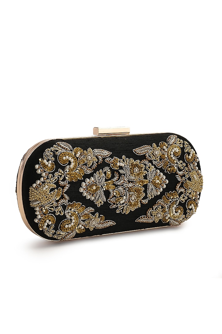 Black Hand Embroidered Clutch by The Purple Sack at Pernia's Pop Up Shop
