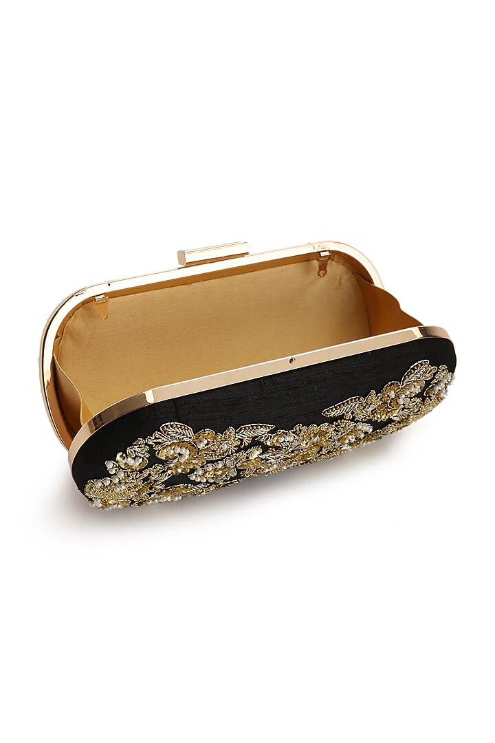Black Hand Embroidered Clutch by The Purple Sack at Pernia's Pop Up Shop