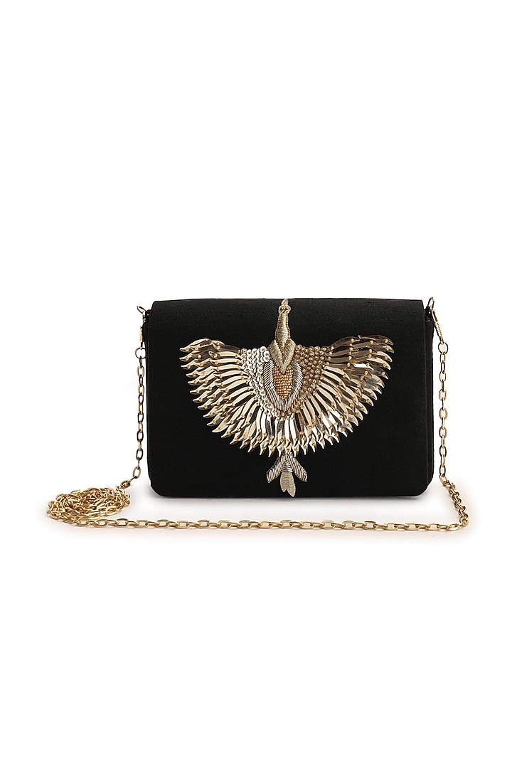 Black Embroidered Clutch by The Purple Sack at Pernia's Pop Up Shop