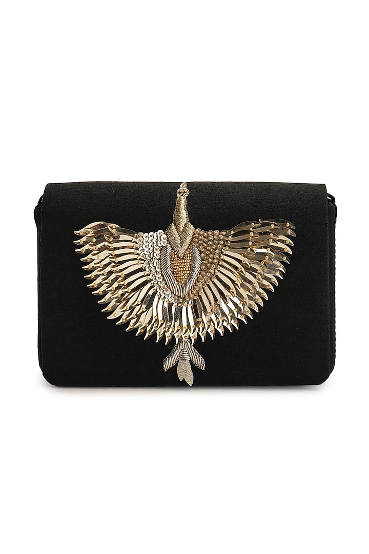 Black Embroidered Clutch by The Purple Sack at Pernia's Pop Up Shop