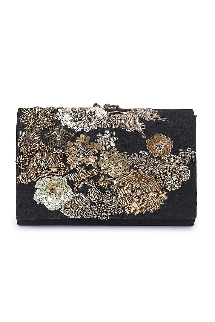 Black Hand Embroidered Clutch Bag by The Purple Sack at Pernia's Pop Up Shop