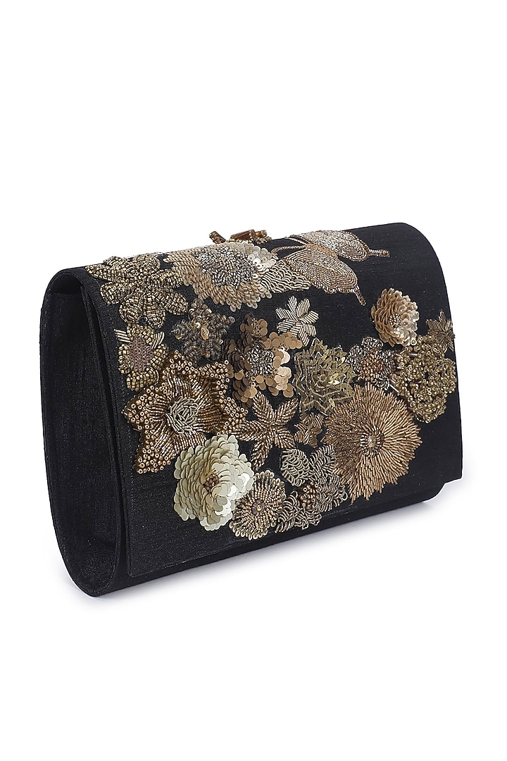 Black Hand Embroidered Clutch Bag by The Purple Sack at Pernia's Pop Up Shop