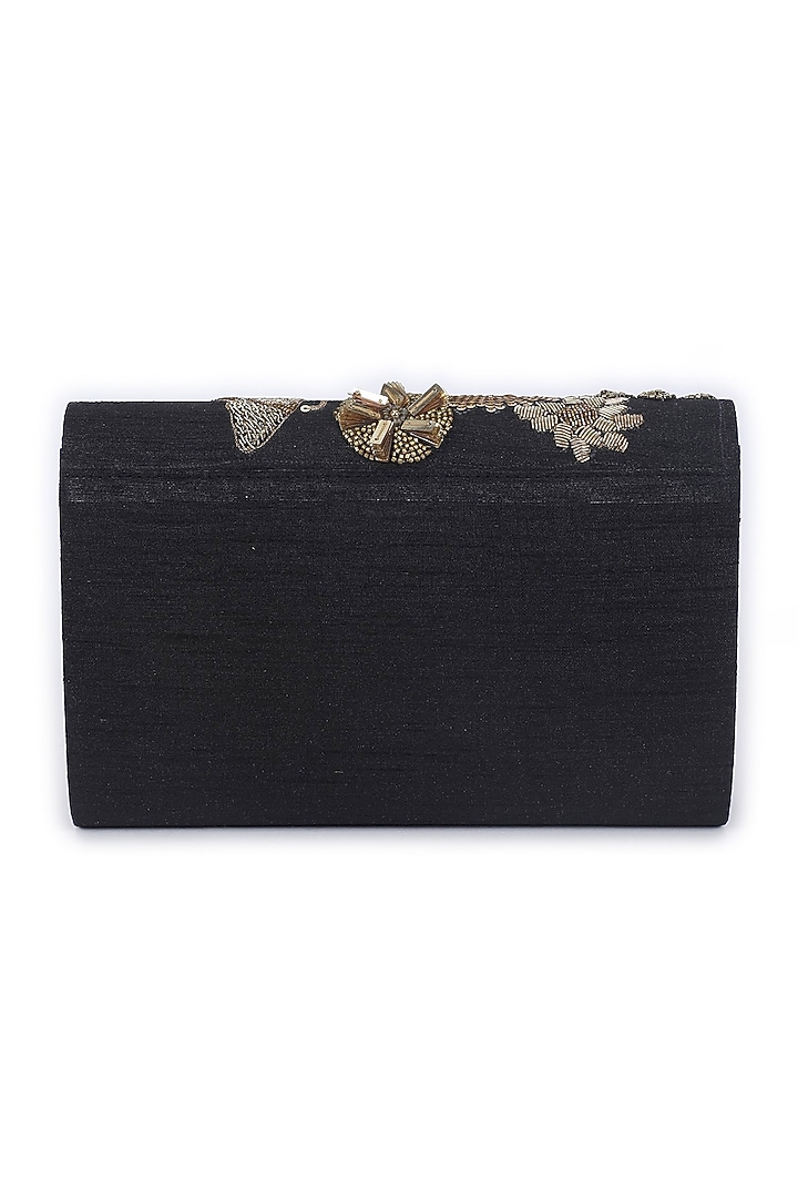 Black Hand Embroidered Clutch Bag by The Purple Sack at Pernia's Pop Up Shop