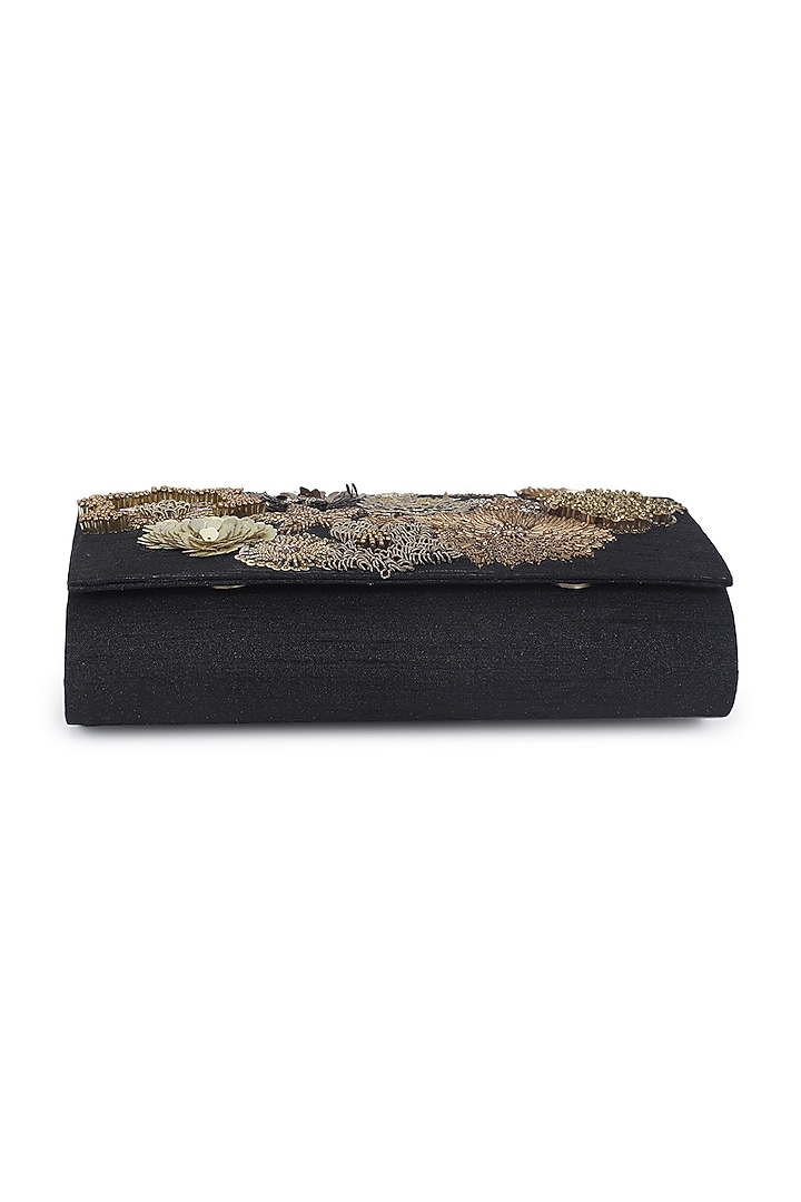Black Hand Embroidered Clutch Bag by The Purple Sack at Pernia's Pop Up Shop