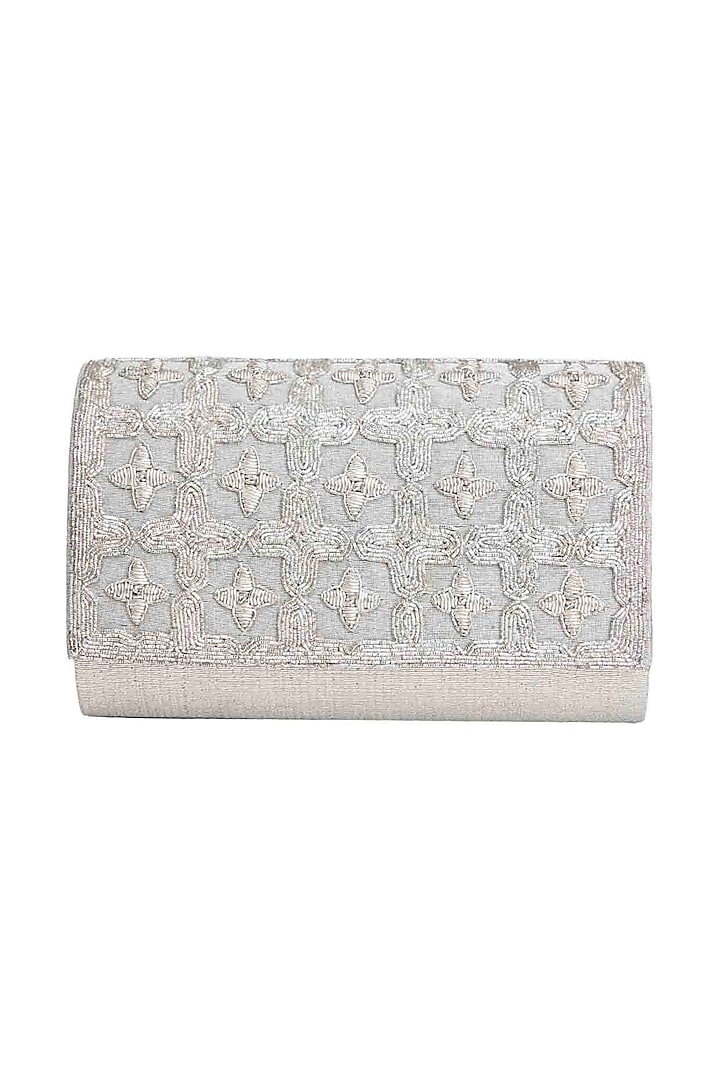 Silver Hand Embroidered Clutch by The Purple Sack