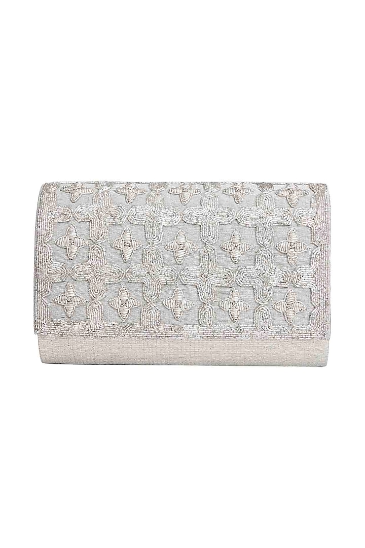 Silver Hand Embroidered Clutch by The Purple Sack at Pernia's Pop Up Shop