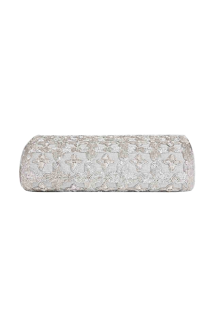 Silver Hand Embroidered Clutch by The Purple Sack at Pernia's Pop Up Shop