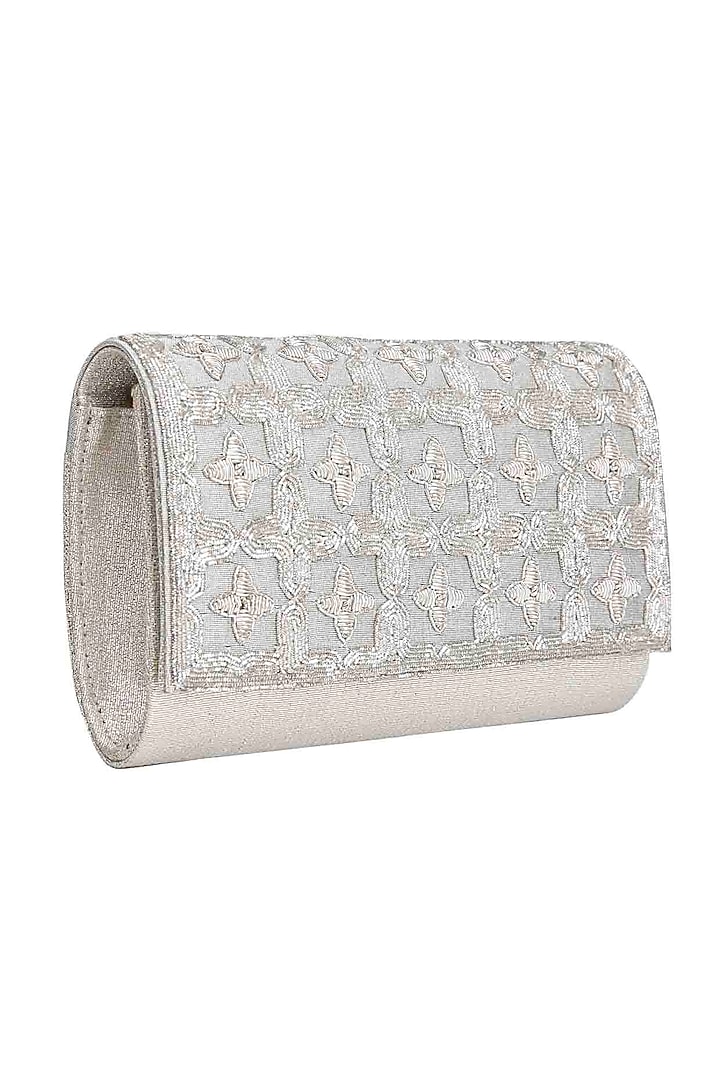Silver Hand Embroidered Clutch by The Purple Sack at Pernia's Pop Up Shop