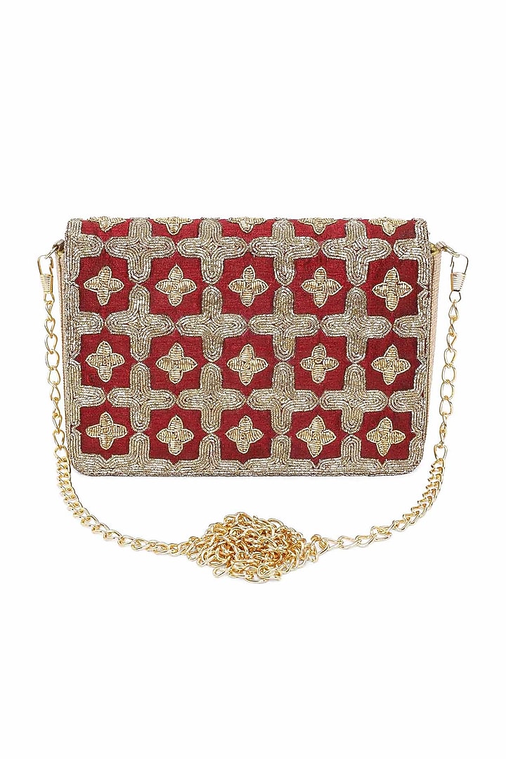Maroon Hand Embroidered Clutch by The Purple Sack at Pernia's Pop Up Shop