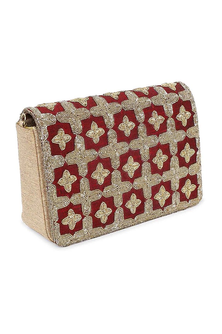 Maroon Hand Embroidered Clutch by The Purple Sack at Pernia's Pop Up Shop