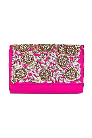 Pink Hand Embroidered Clutch by The Purple Sack