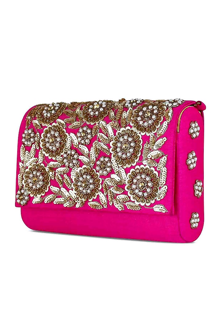 Pink Hand Embroidered Clutch by The Purple Sack at Pernia's Pop Up Shop