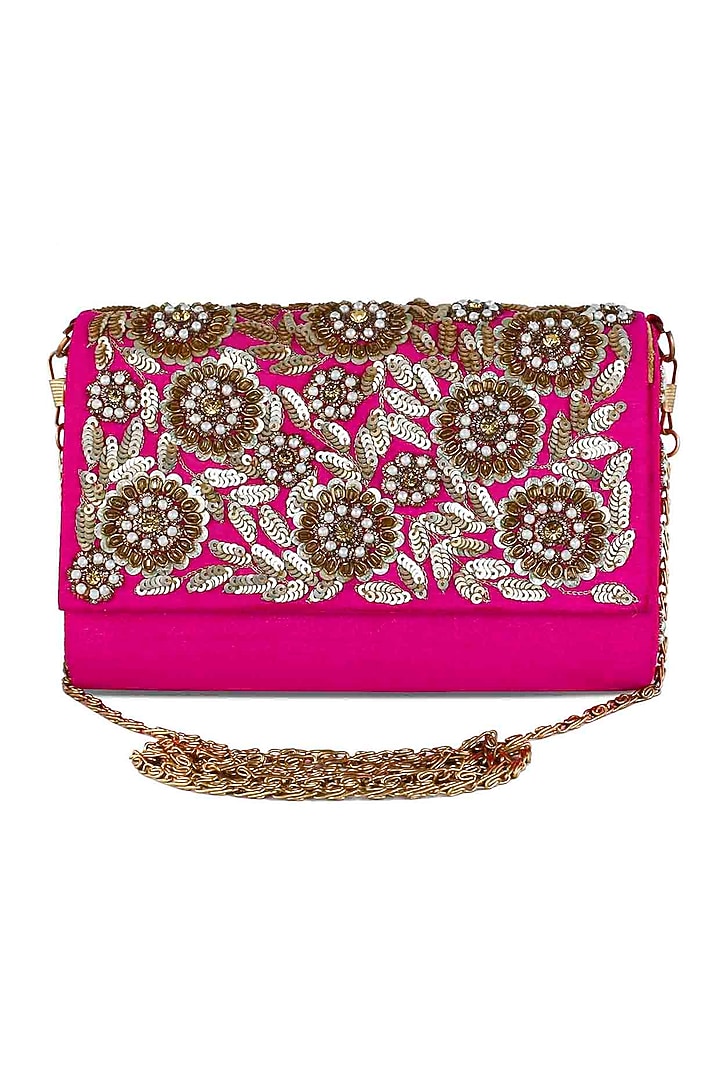 Pink Hand Embroidered Clutch by The Purple Sack at Pernia's Pop Up Shop
