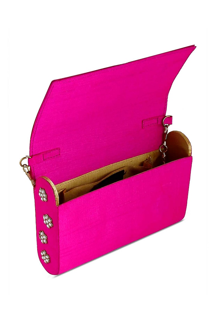 Pink Hand Embroidered Clutch by The Purple Sack at Pernia's Pop Up Shop