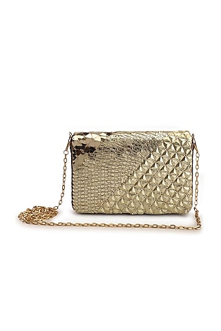 Golden Sequins Hand Embroidered Clutch by The Purple Sack
