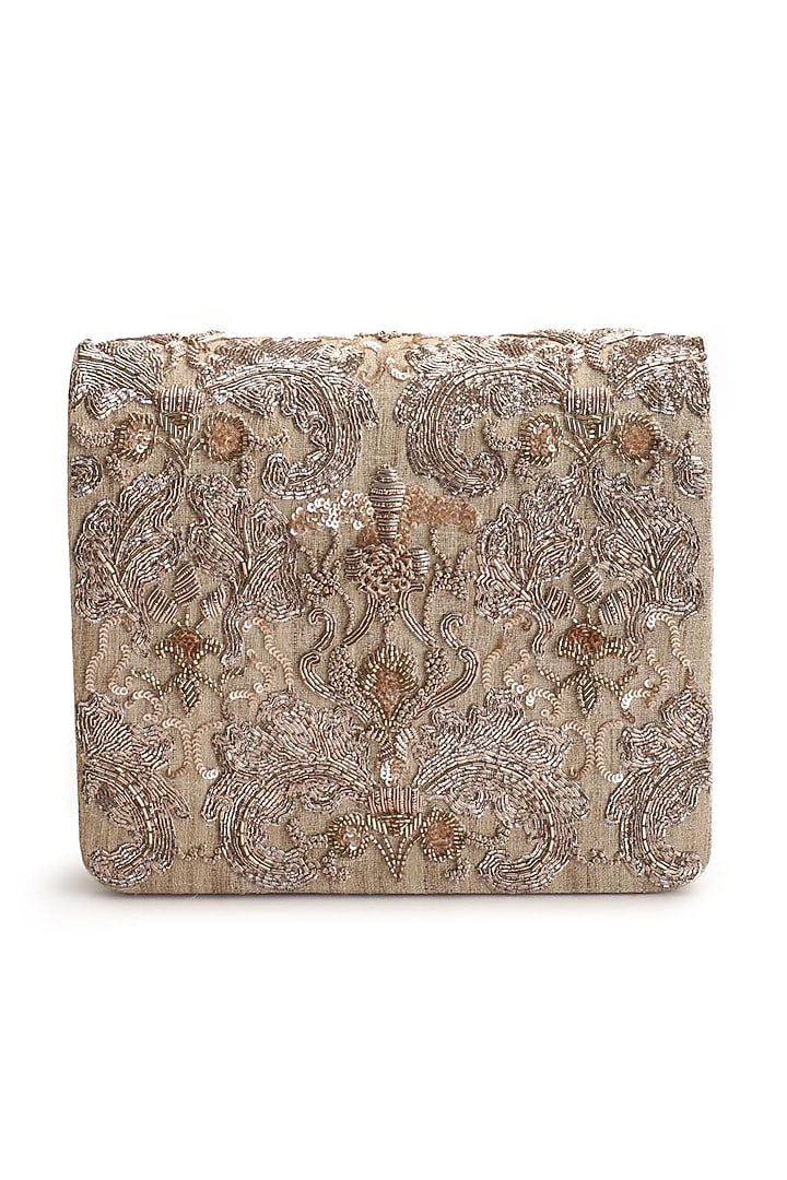 Rose Gold Hand Embroidered Clutch by The Purple Sack at Pernia's Pop Up Shop