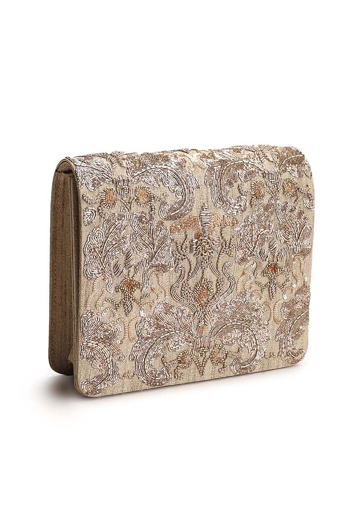 Rose Gold Hand Embroidered Clutch by The Purple Sack at Pernia's Pop Up Shop