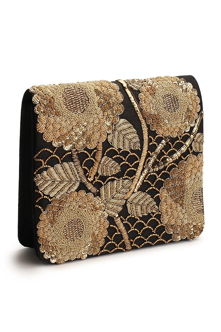 Gold & Black Hand Embroidered Clutch by The Purple Sack at Pernia's Pop Up Shop