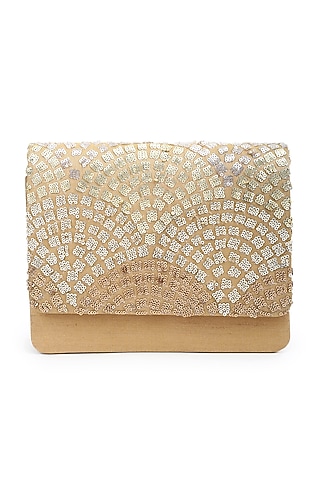 Gold Sequins Hand Embroidered Clutch by The Purple Sack