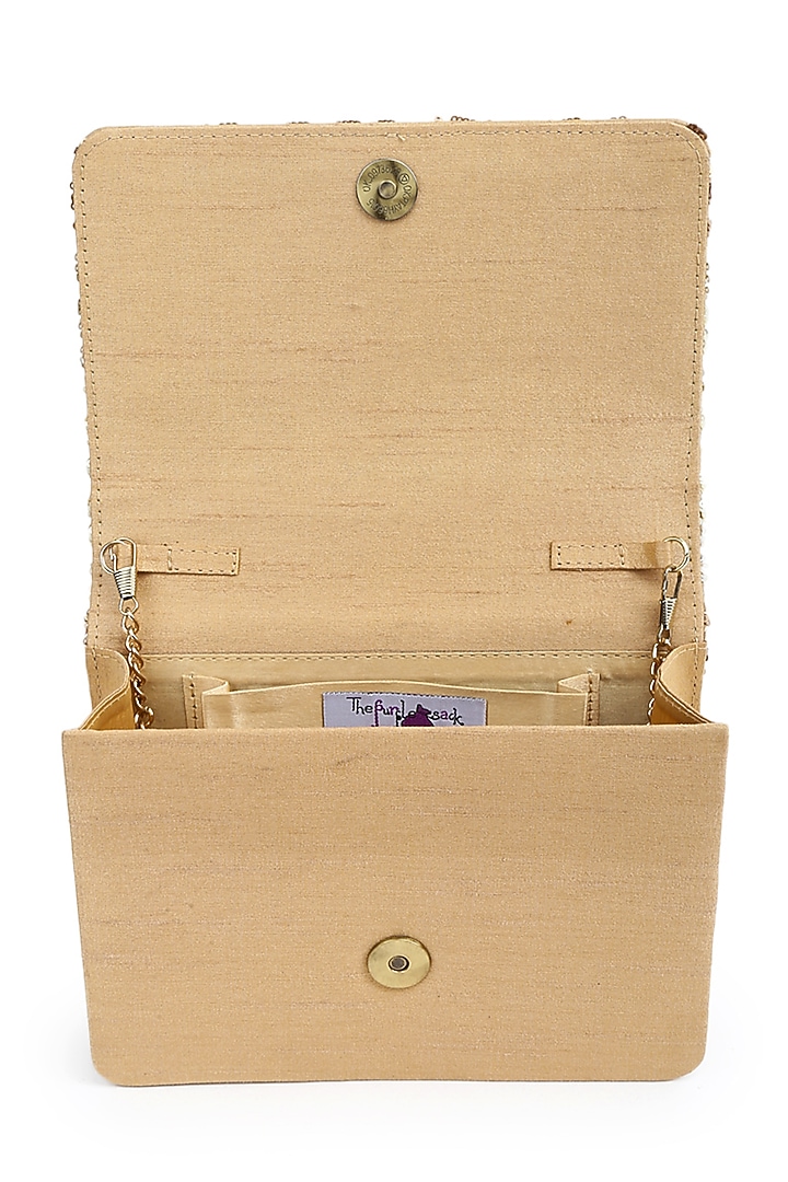 Gold Sequins Hand Embroidered Clutch by The Purple Sack at Pernia's Pop Up Shop