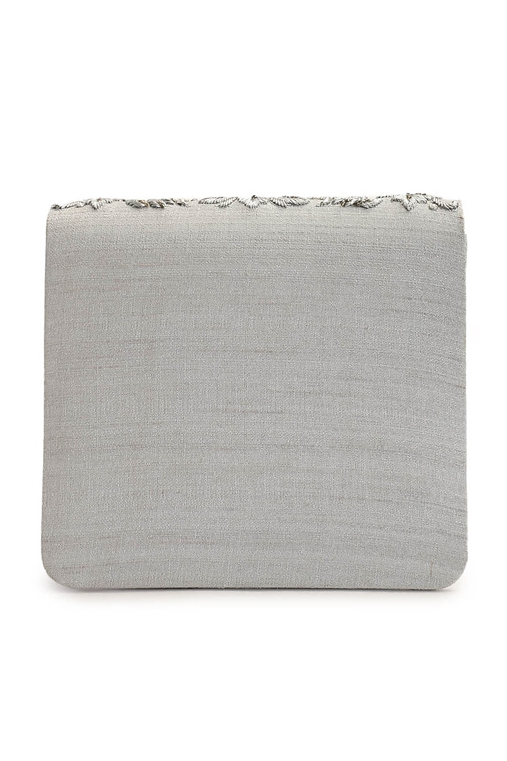 Silver Hand Embroidered Clutch by The Purple Sack at Pernia's Pop Up Shop