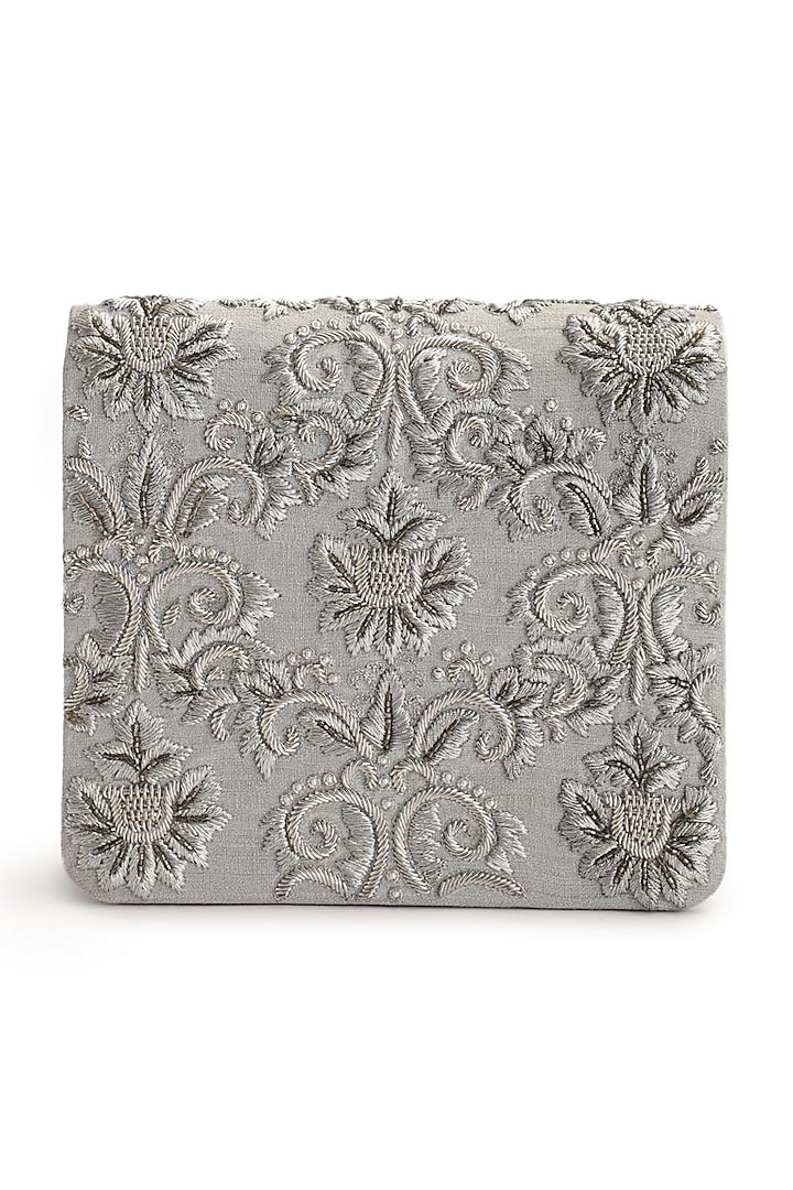Silver Hand Embroidered Clutch by The Purple Sack at Pernia's Pop Up Shop
