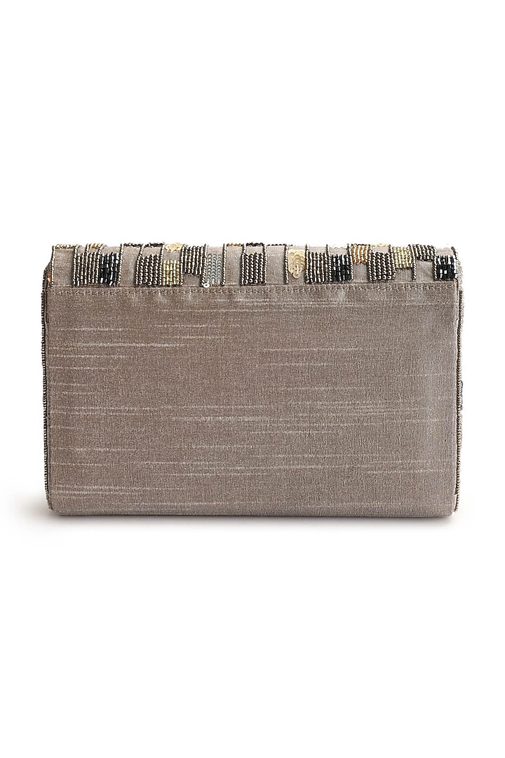 Grey Hand Embroidered Clutch by The Purple Sack at Pernia's Pop Up Shop
