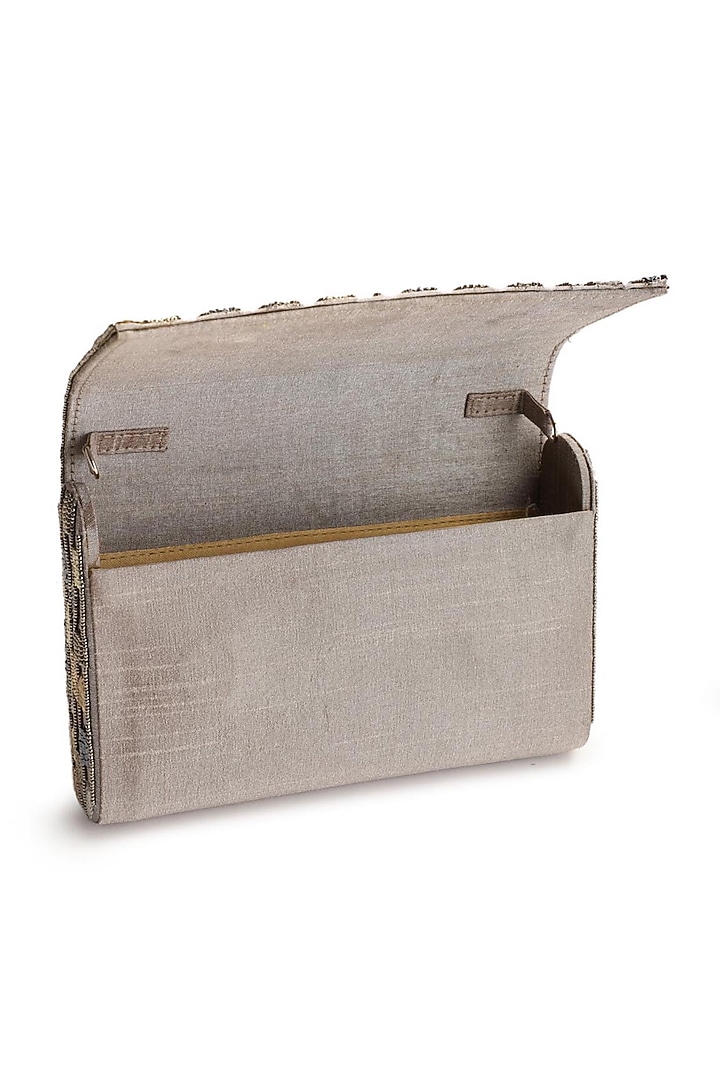 Grey Hand Embroidered Clutch by The Purple Sack at Pernia's Pop Up Shop
