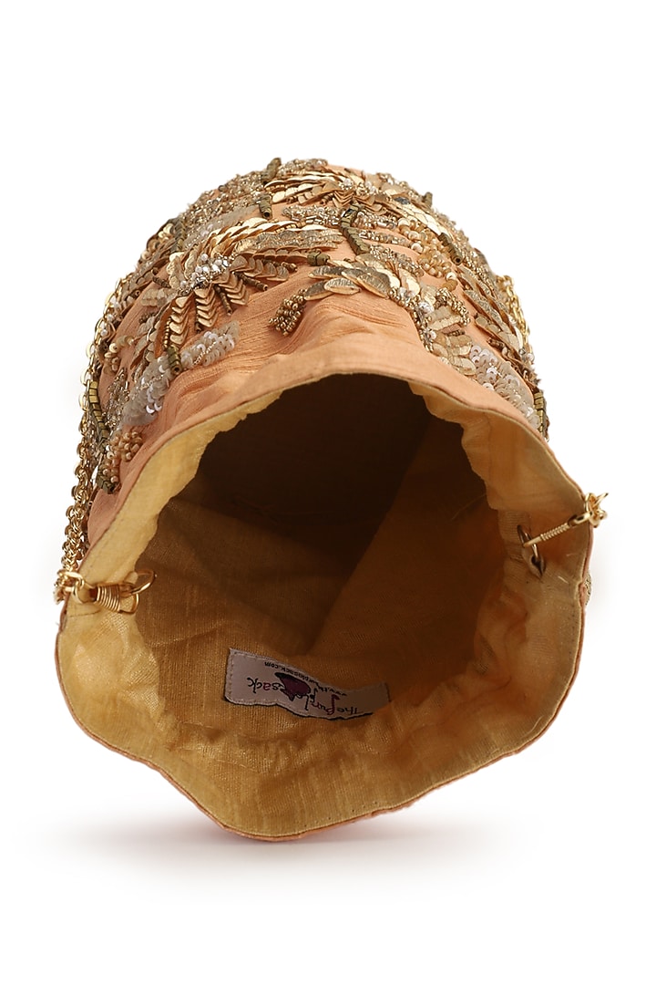 Peach Hand Embroidered Potli by The Purple Sack at Pernia's Pop Up Shop