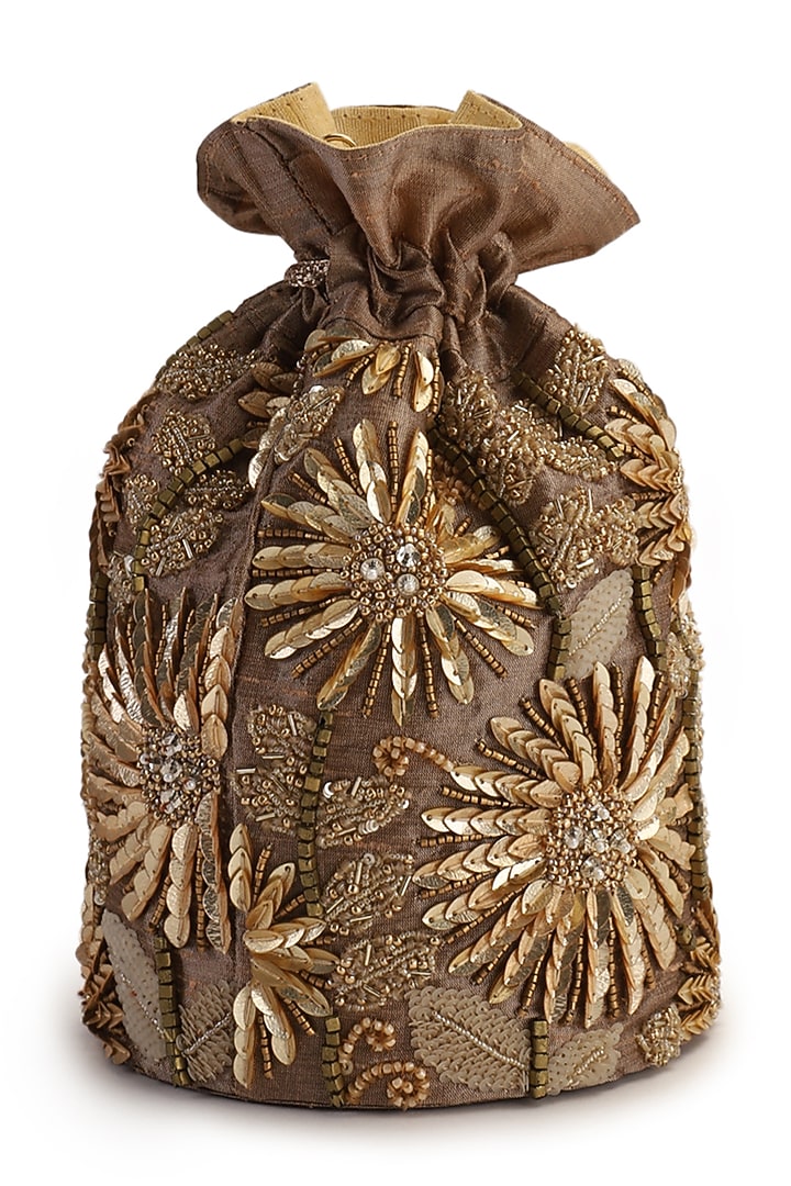 Bronze Hand Embroidered Potli by The Purple Sack at Pernia's Pop Up Shop