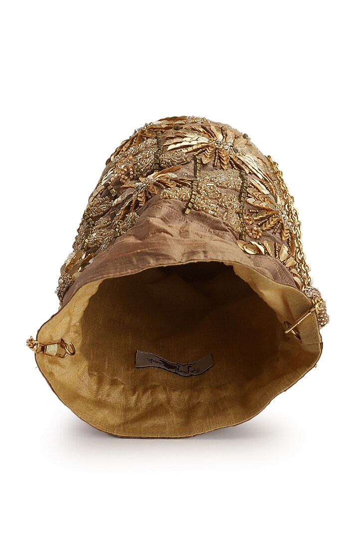 Bronze Hand Embroidered Potli by The Purple Sack at Pernia's Pop Up Shop