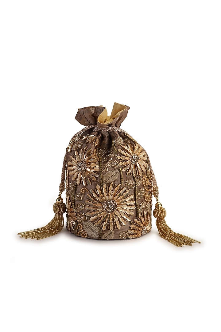 Bronze Hand Embroidered Potli by The Purple Sack at Pernia's Pop Up Shop