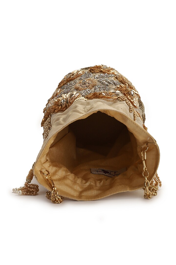 Beige Hand Embroidered Potli by The Purple Sack at Pernia's Pop Up Shop