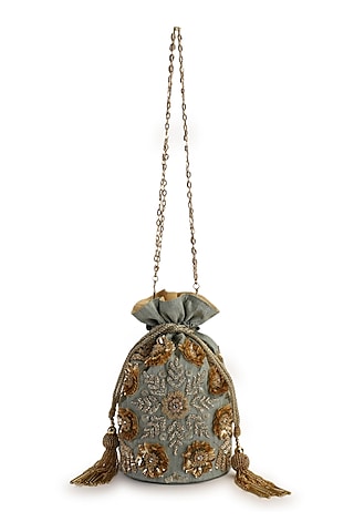 Mint Green Hand Embroidered Potli by The Purple Sack