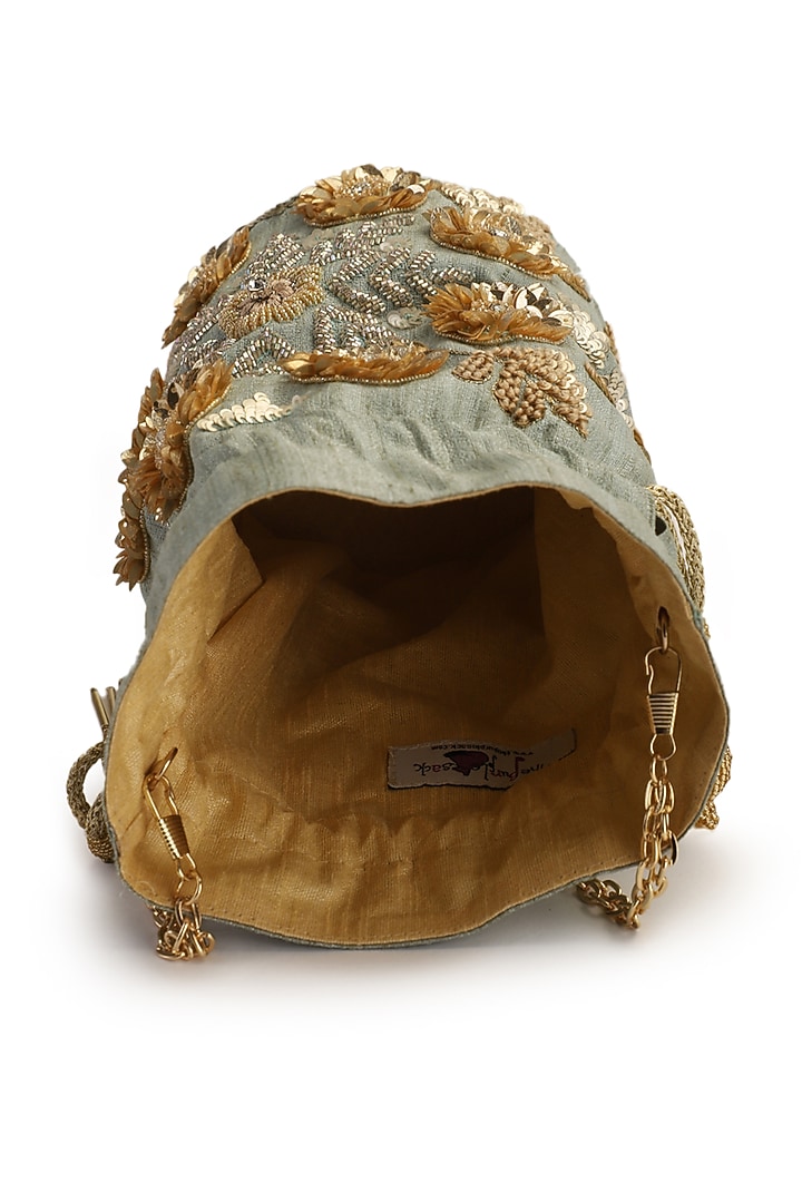 Mint Green Hand Embroidered Potli by The Purple Sack at Pernia's Pop Up Shop