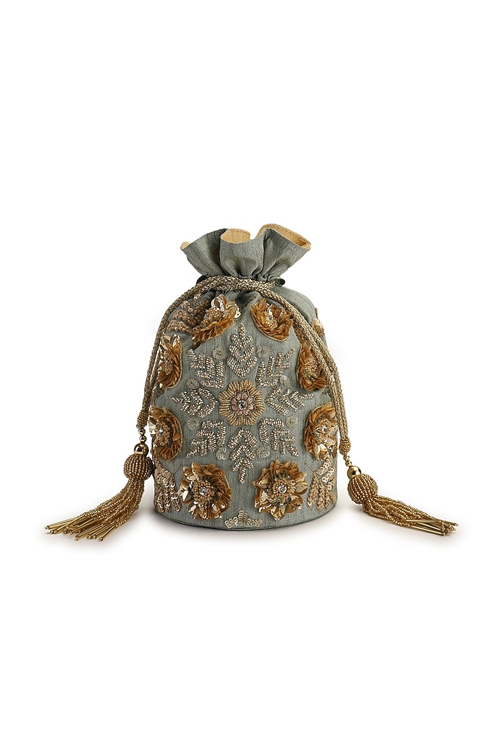 Mint Green Hand Embroidered Potli by The Purple Sack at Pernia's Pop Up Shop