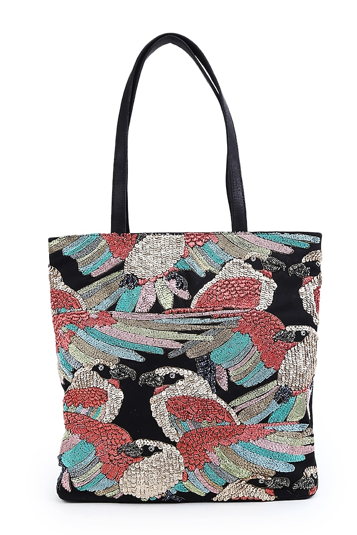 Multi Colored Hand Embroidered Tote Bag by The Purple Sack at Pernia's Pop Up Shop