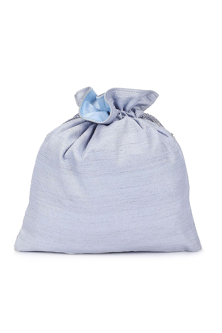 Silver Hand Embroidered Potli by The Purple Sack at Pernia's Pop Up Shop