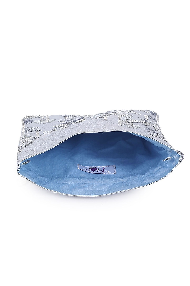 Silver Hand Embroidered Potli by The Purple Sack at Pernia's Pop Up Shop