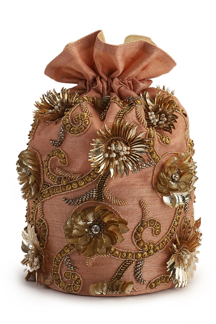 Coral Hand Embroidered Potli by The Purple Sack at Pernia's Pop Up Shop