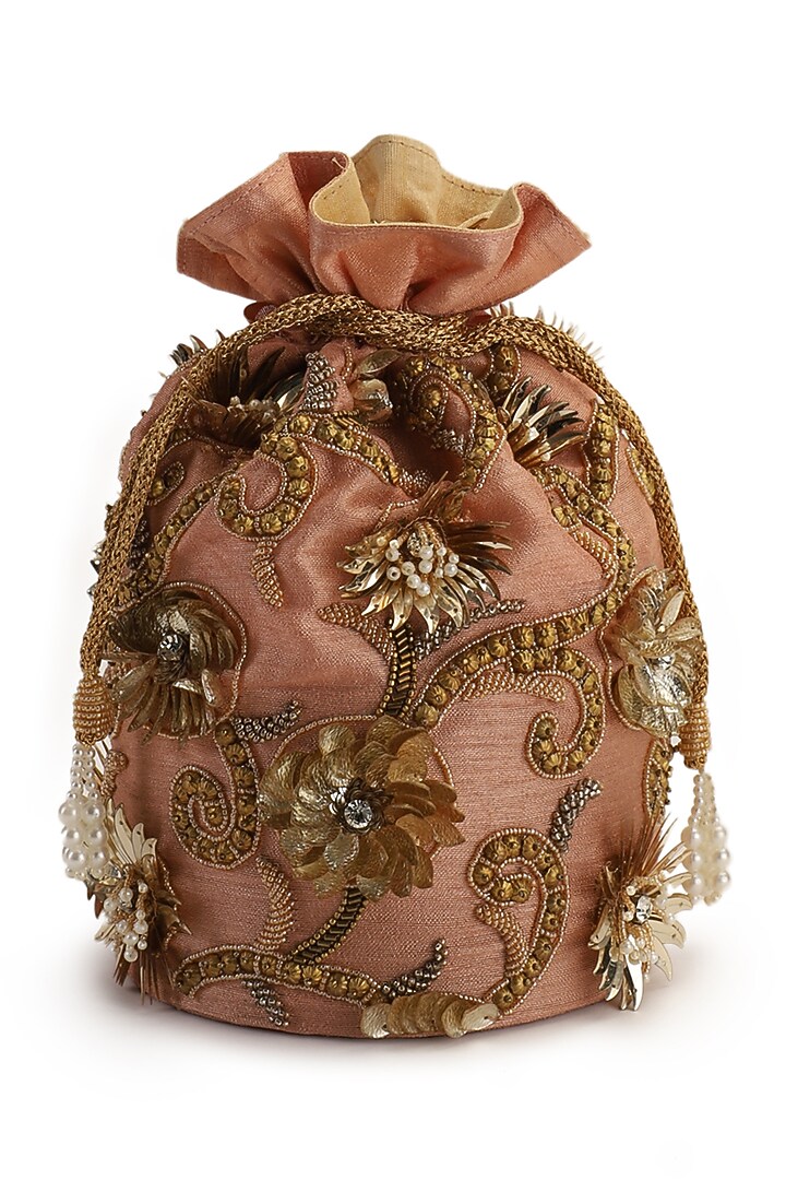 Coral Hand Embroidered Potli by The Purple Sack at Pernia's Pop Up Shop