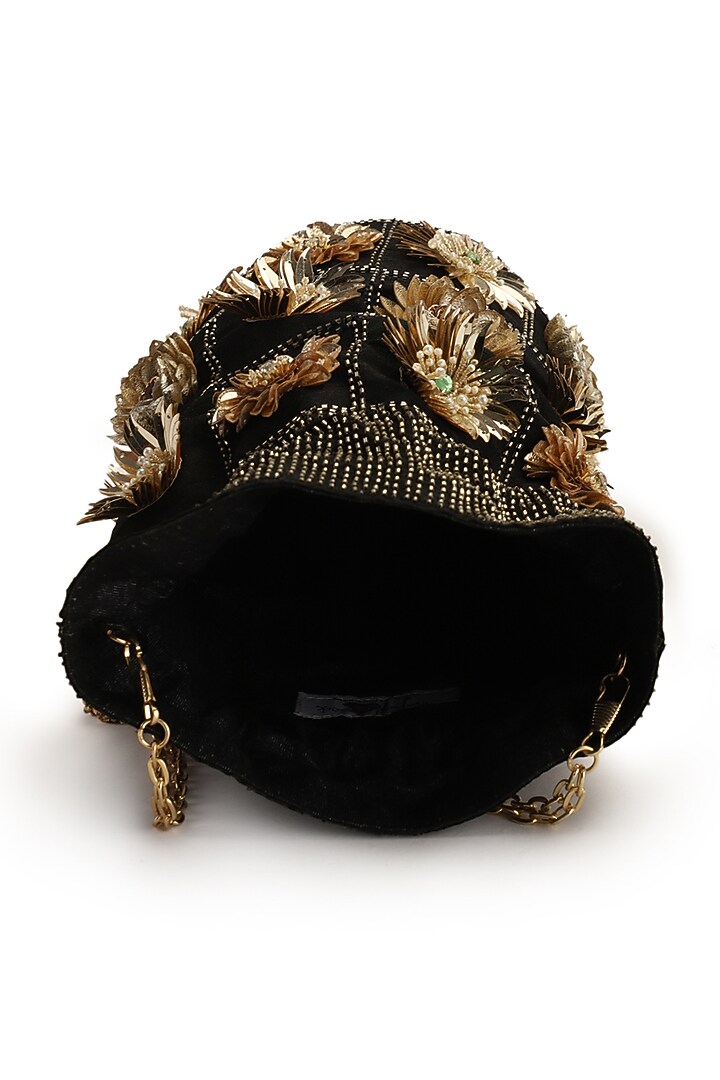 Black Hand Embroidered Potli by The Purple Sack at Pernia's Pop Up Shop