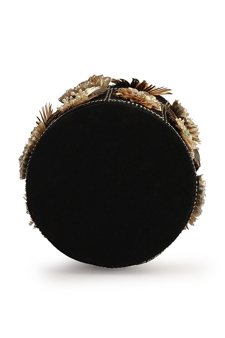 Black Hand Embroidered Potli by The Purple Sack at Pernia's Pop Up Shop