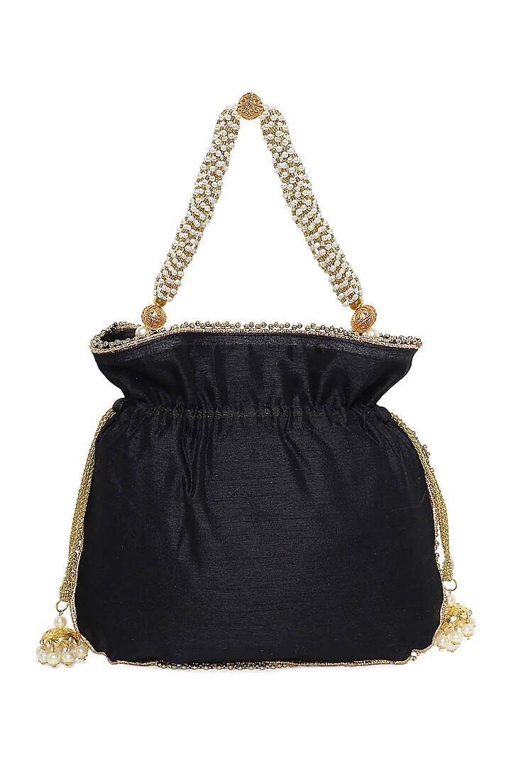 Black Hand Embroidered Potli With Sling Chain by The Purple Sack at Pernia's Pop Up Shop