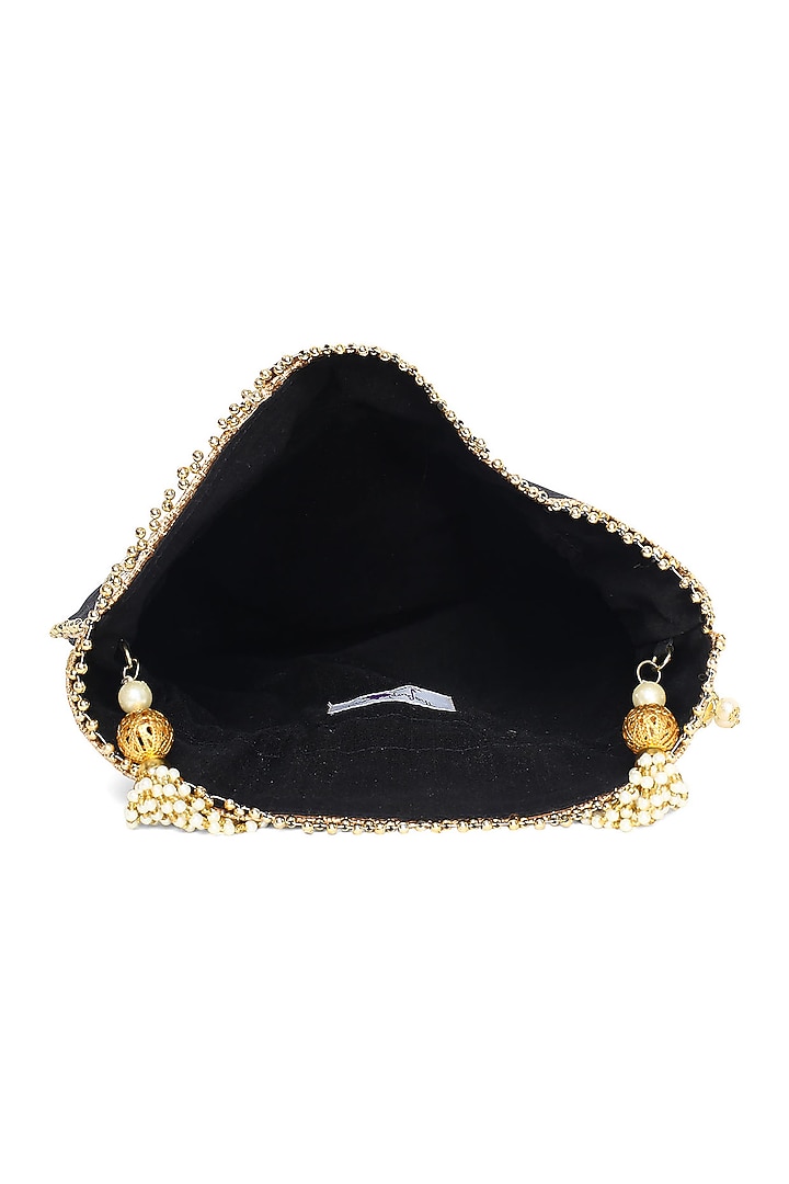 Black Hand Embroidered Potli With Sling Chain by The Purple Sack at Pernia's Pop Up Shop