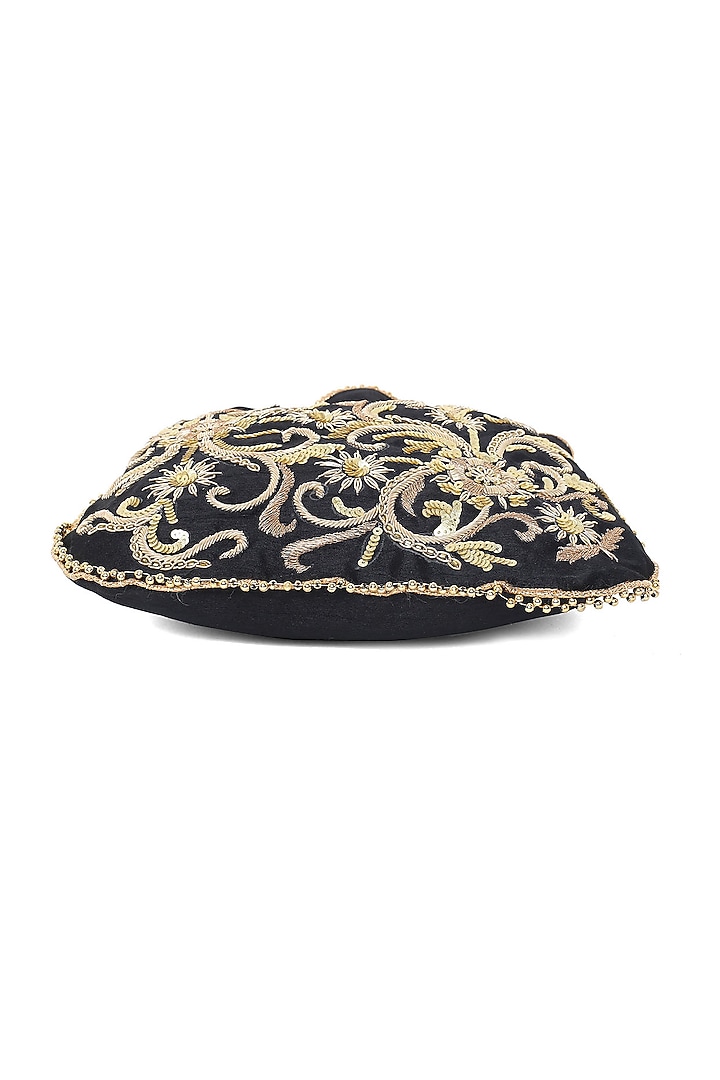 Black Hand Embroidered Potli With Sling Chain by The Purple Sack at Pernia's Pop Up Shop