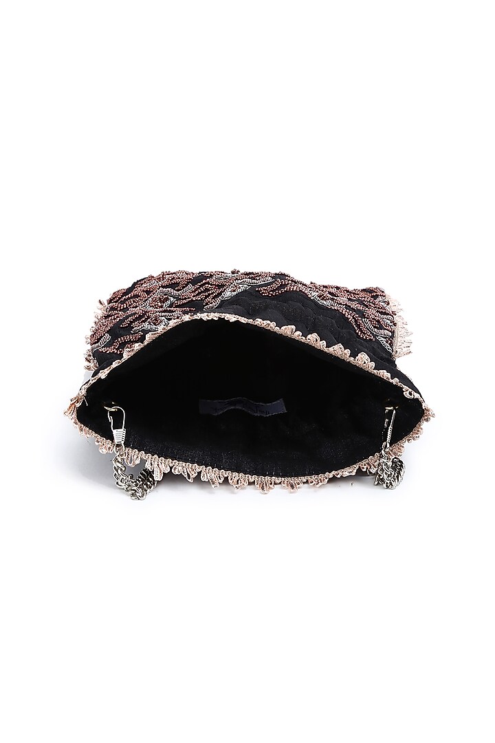Black Hand Embroidered Potli With Detachable Sling Chain by The Purple Sack at Pernia's Pop Up Shop
