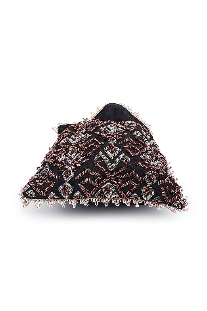 Black Hand Embroidered Potli With Detachable Sling Chain by The Purple Sack at Pernia's Pop Up Shop